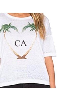 ⁠New Chaser T-Shirt Women Linen Blend White California Palm Trees Size M Meas⁠